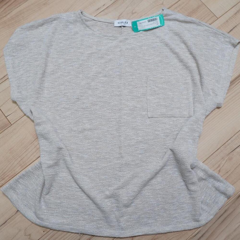 Gilli Beige Knit Crew Neck Pocket Tee NWT Clean Girl Casual 2X